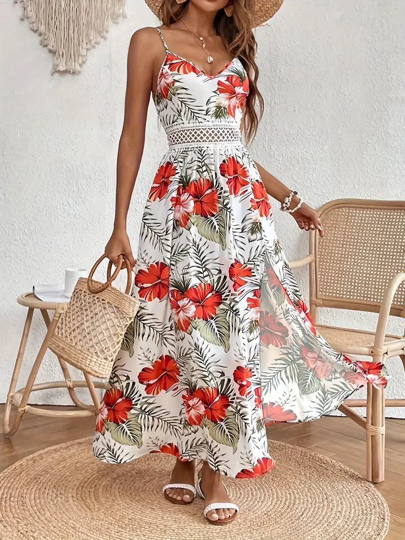 Women's V Neck Maxi Dress – Red