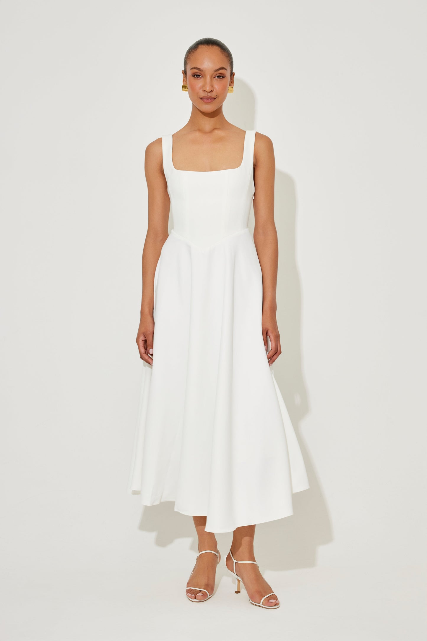 Women's Square Neck Midi Dress – White
