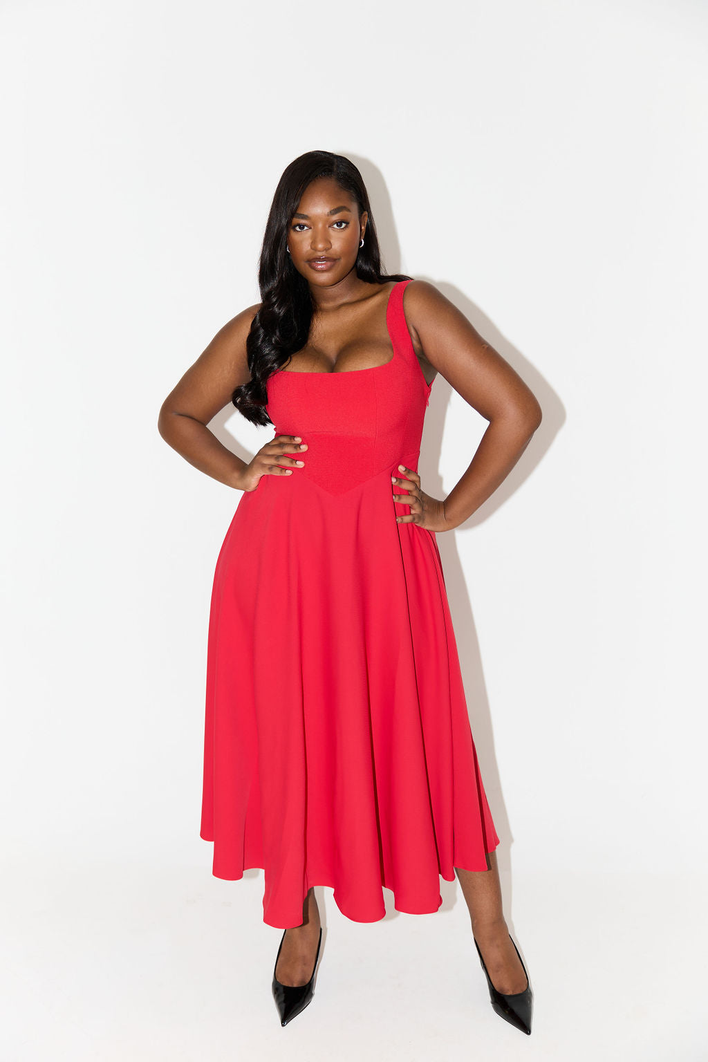 Women's Square Neck Midi Dress – Red