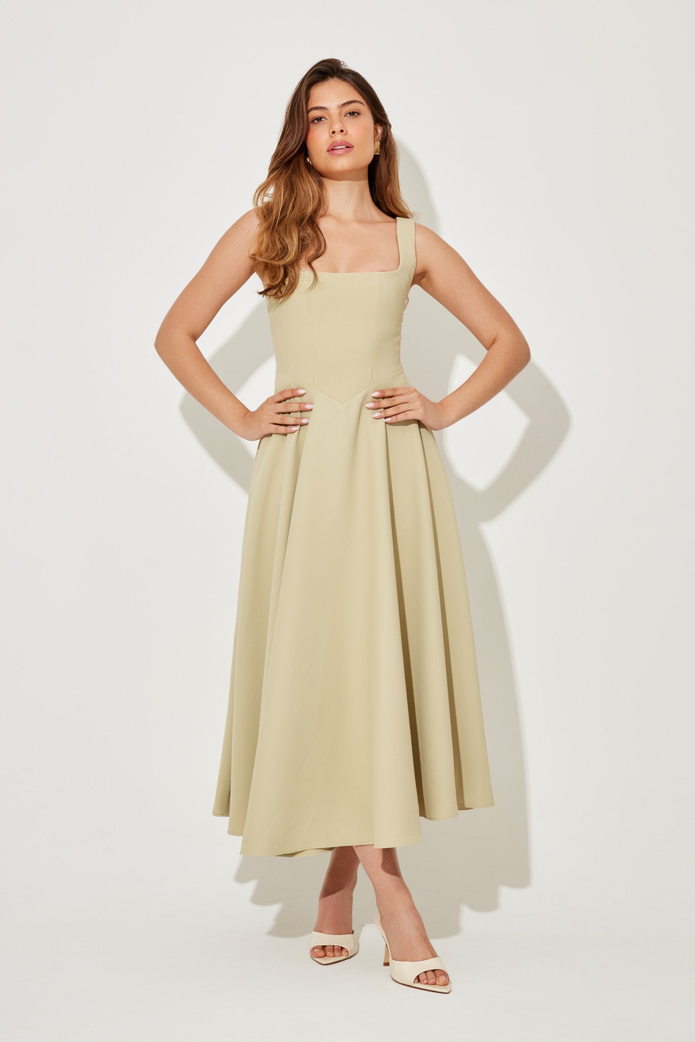 Women's Square Neck Midi Dress – Green
