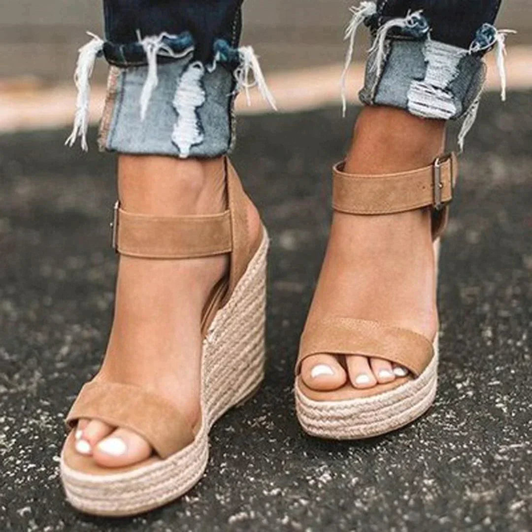 Women's Wedge Ankle Strap Sandals – Brown
