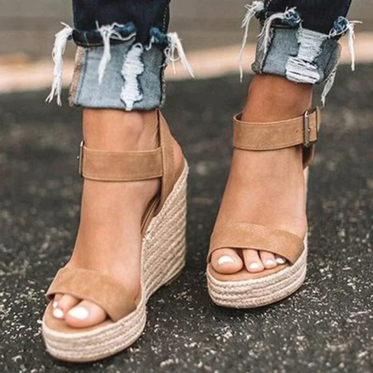 Women's Wedge Ankle Strap Sandals – Brown