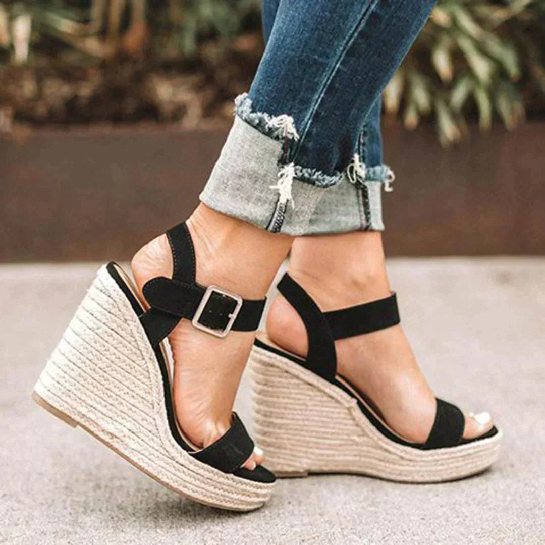 Women's Wedge Ankle Strap Sandals – Black