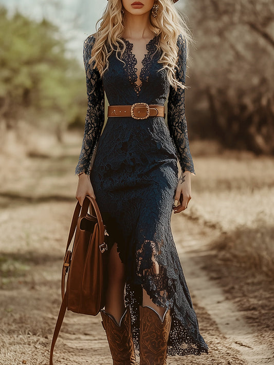 Women's V Neck Midi Dress – Blue