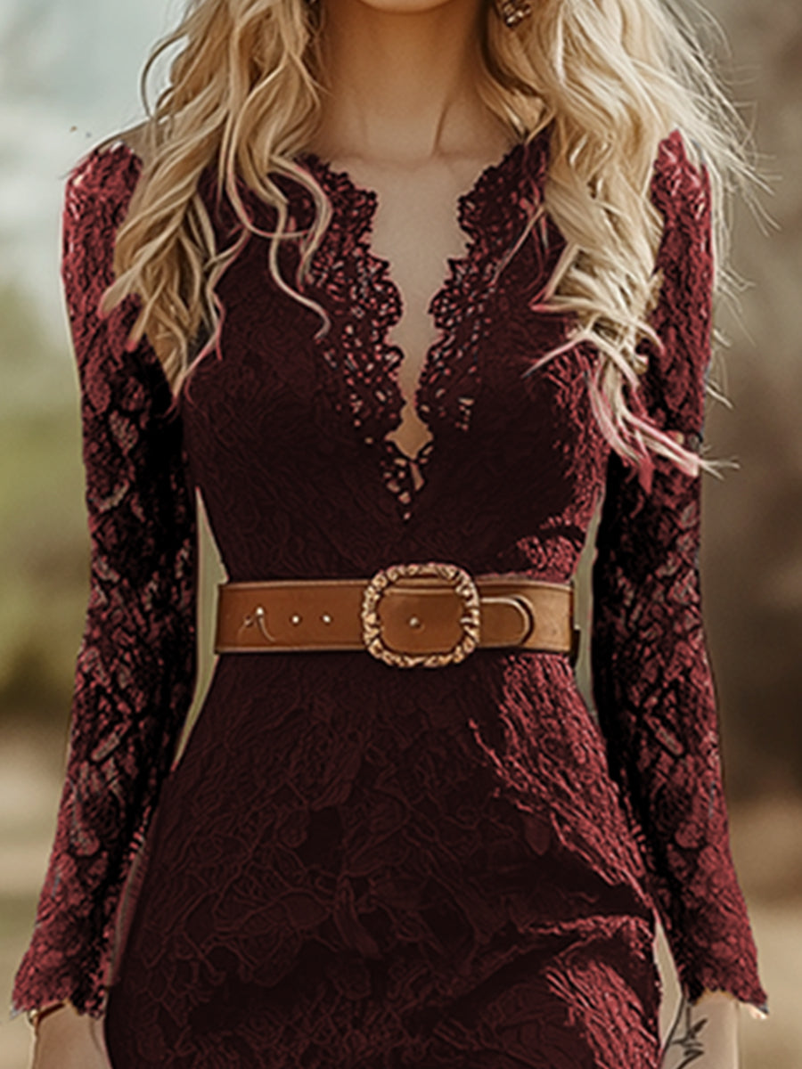 Women's V Neck Midi Dress