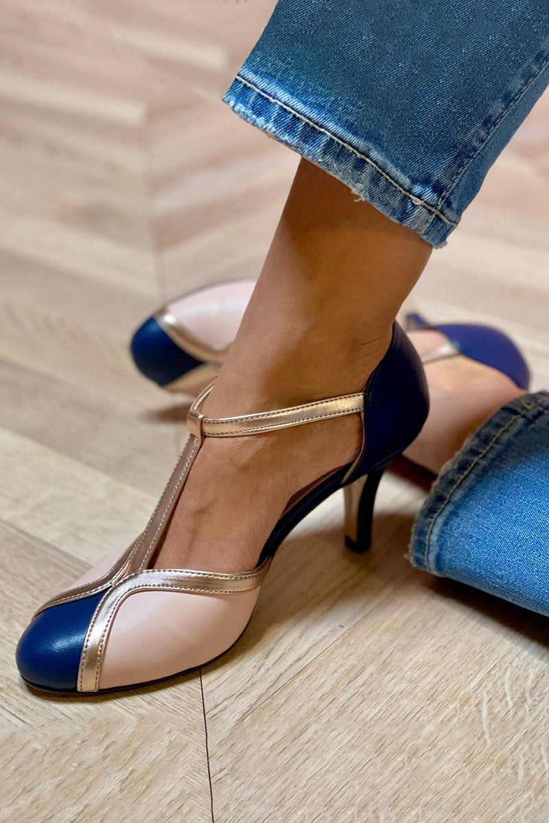 Women's Round Toe T-Strap Heels