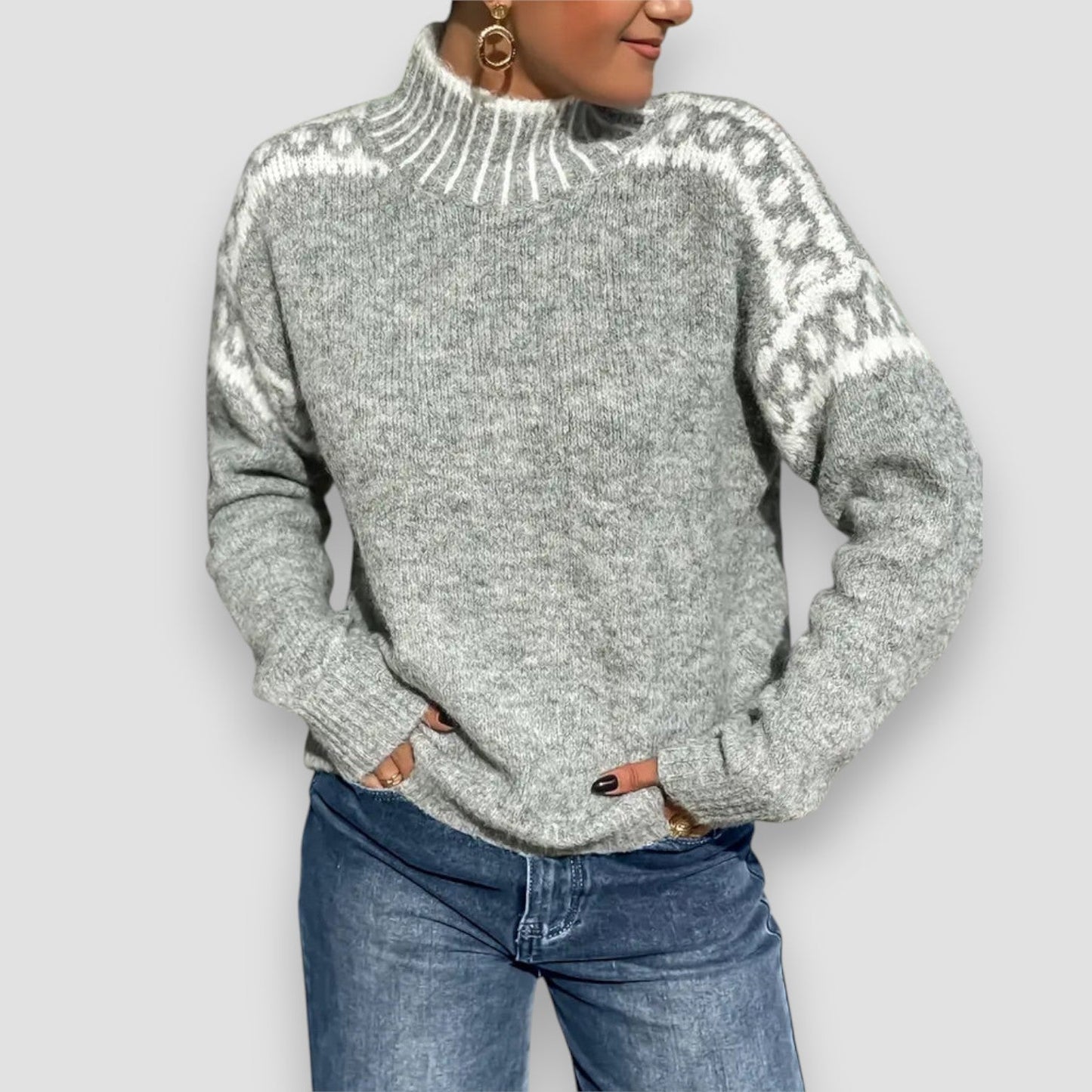 Women's Mock Neck Long Sleeve Sweater – Grey