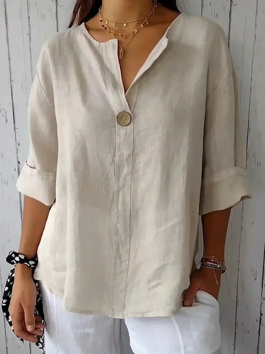Women's V Neck Blouse – Beige