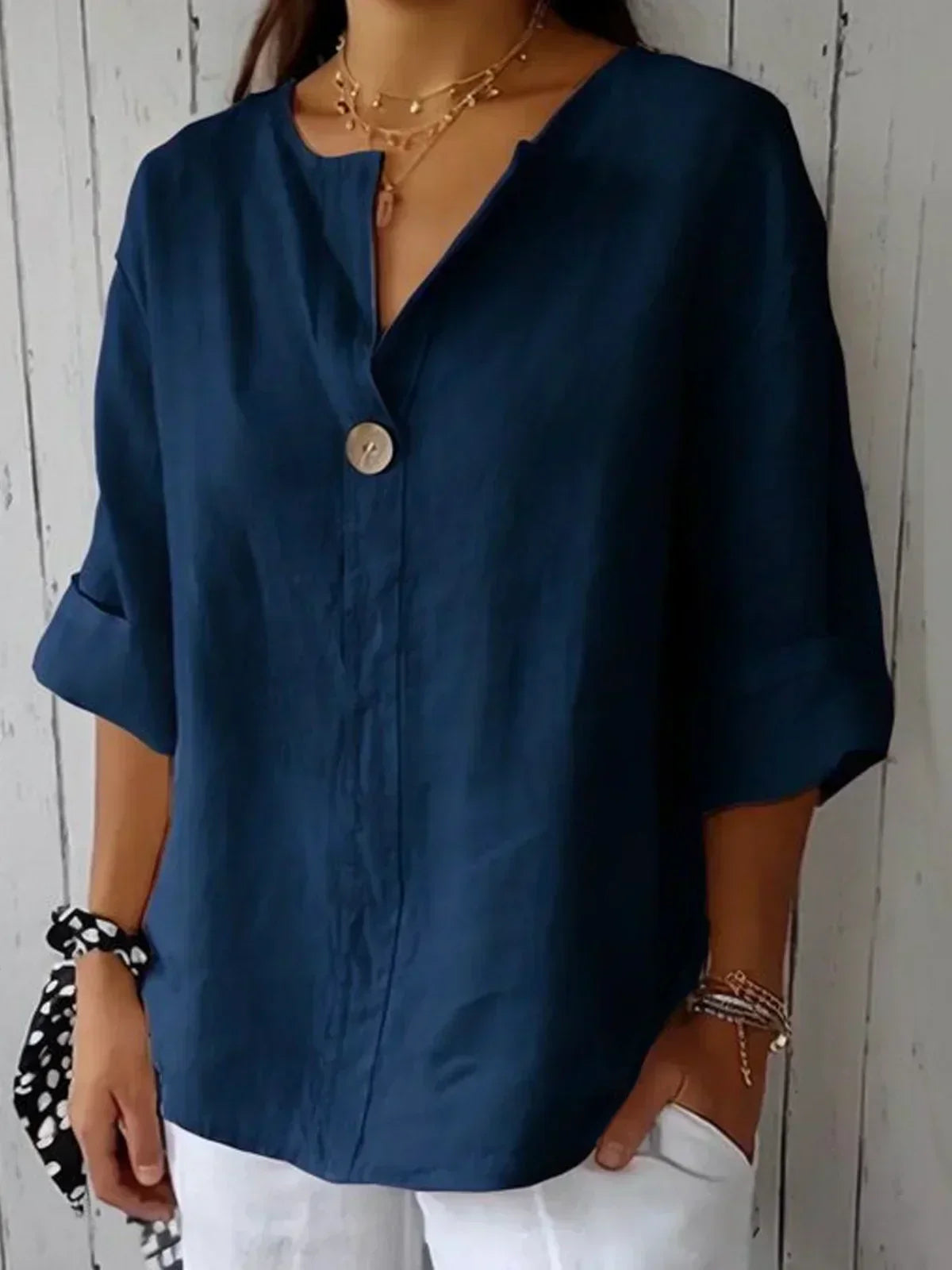 Women's V Neck Blouse – Navy Blue