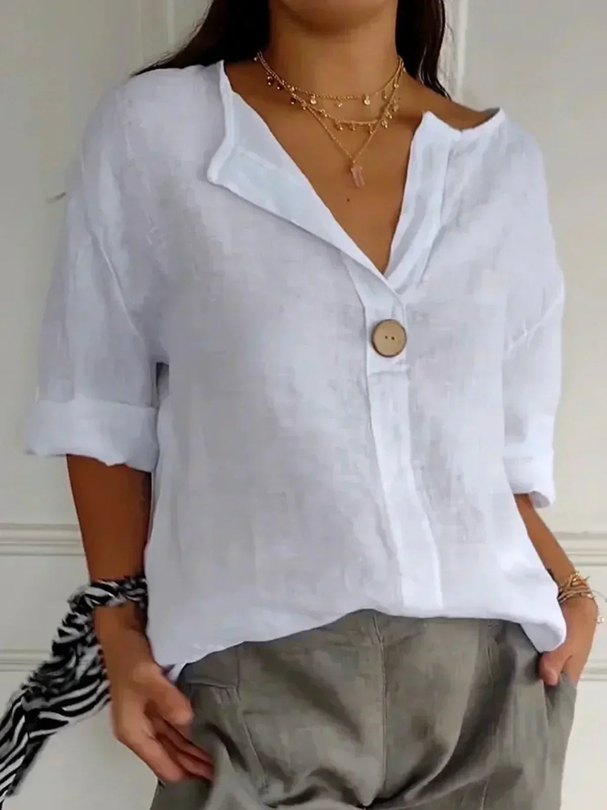 Women's V Neck Blouse – White