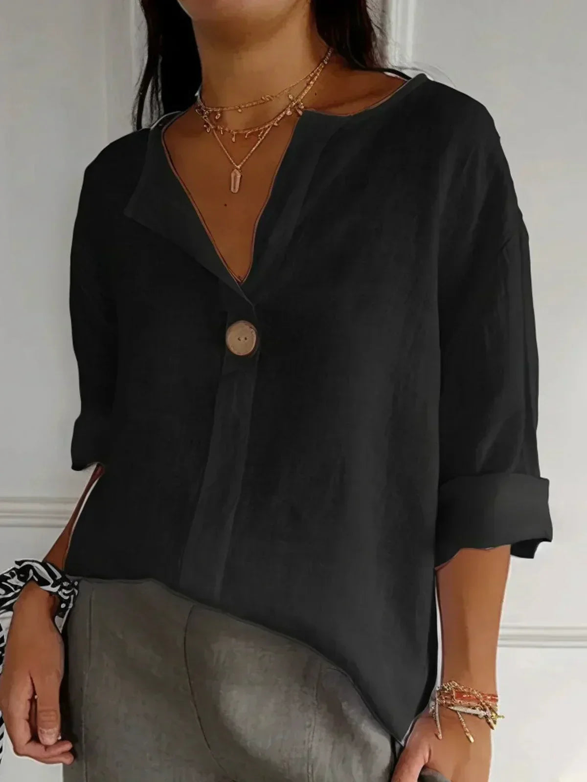 Women's V Neck Blouse – Black