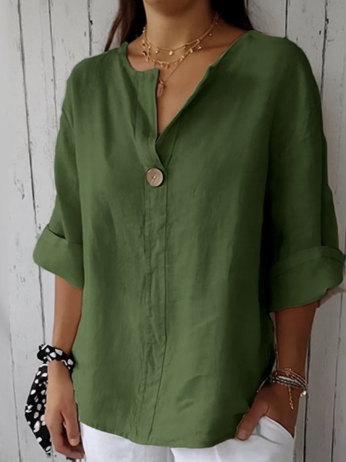 Women's V Neck Blouse – Green