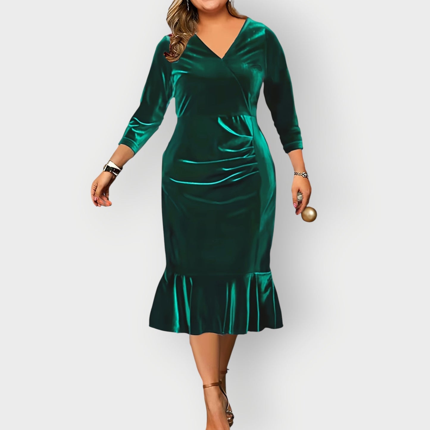 Women's V Neck Midi Dress – Green
