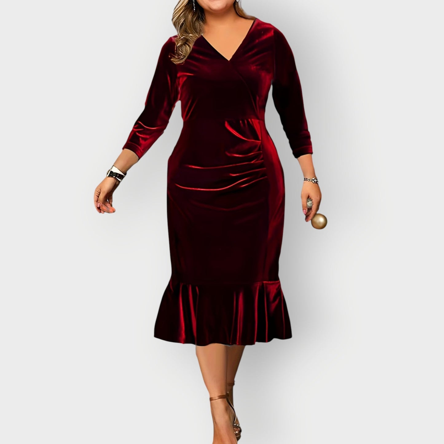 Women's V Neck Midi Dress – Red