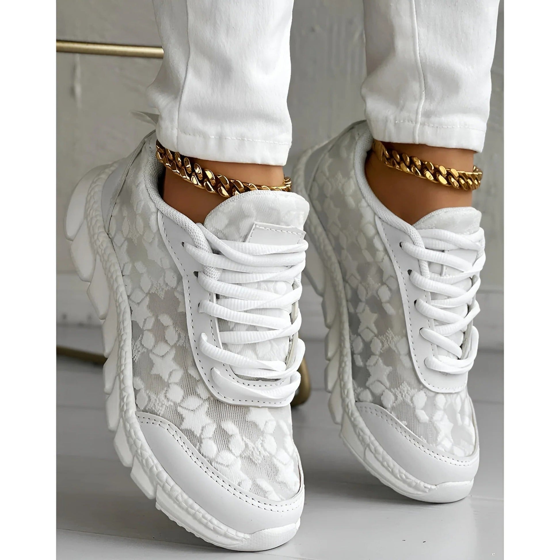 Women's Platform Lace Up Sneakers – White