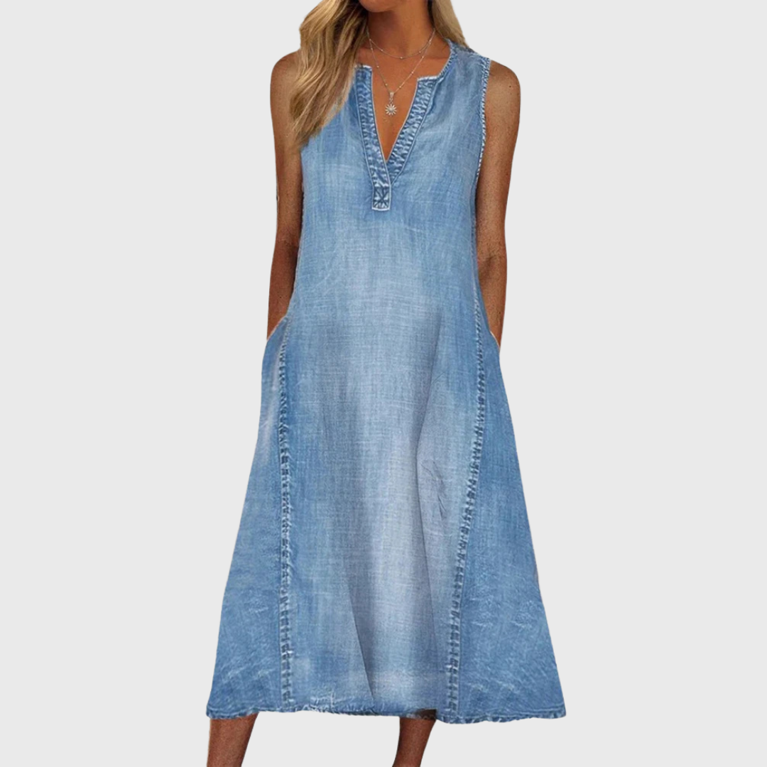 Women's V Neck Midi Dress – Blue