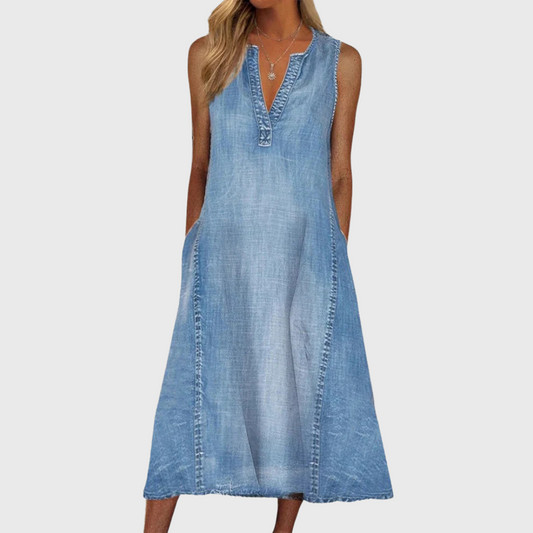 Women's V Neck Midi Dress – Blue