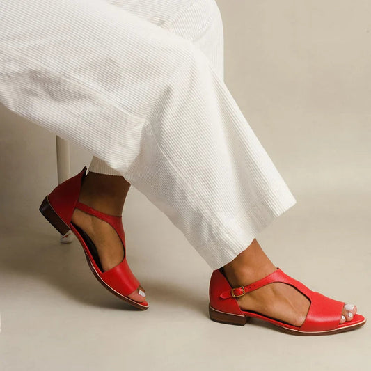 Women's Ankle Strap Flat Sandals – Red
