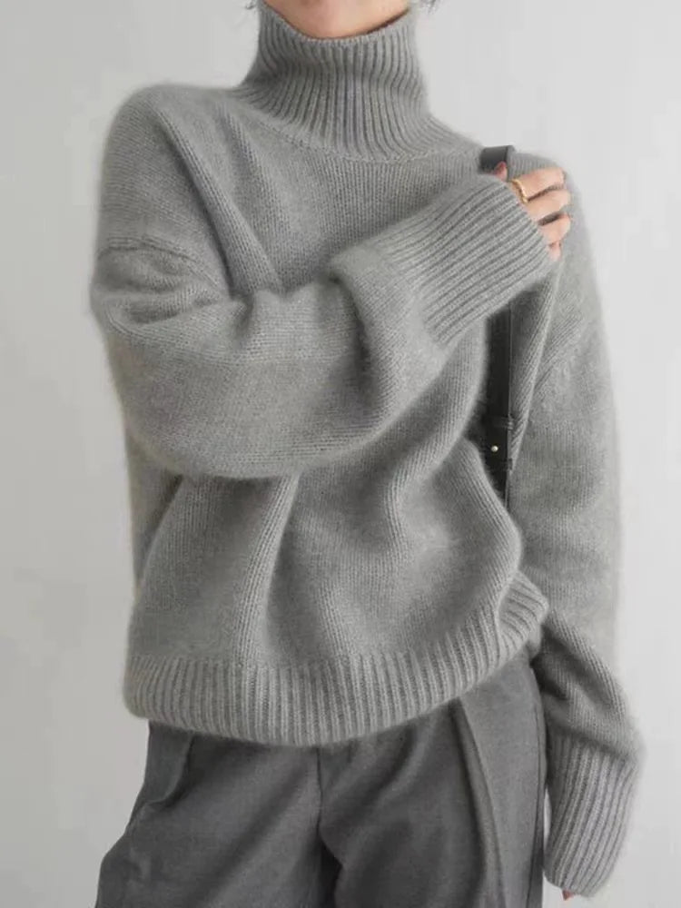Women's Turtleneck Long Sleeve Sweater – Grey