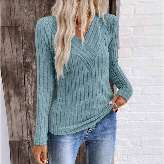 Women's V Neck Long Sleeve Sweater – Peacock Blue
