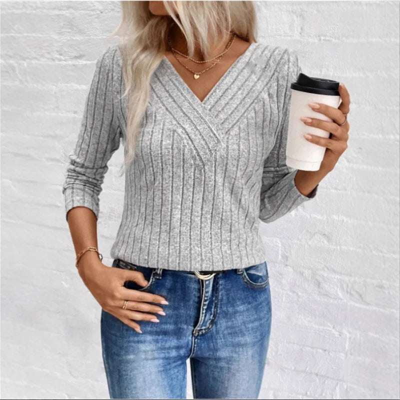Women's V Neck Long Sleeve Sweater