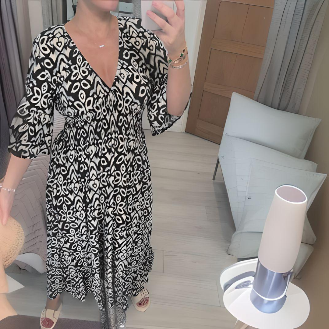 Women's V Neck Midi Dress – Black