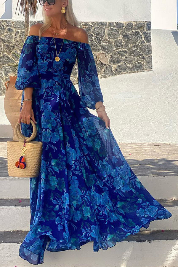 Women's Off Shoulder Maxi Dress – Blue