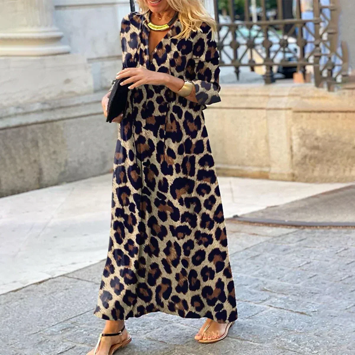 Women's Cowl Neck Midi Dress – Leopard Print 2