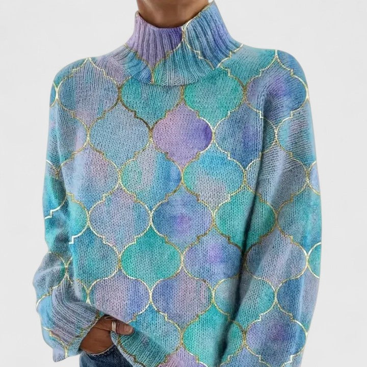 Women's Mock Neck Long Sleeve Sweater – Multicolour
