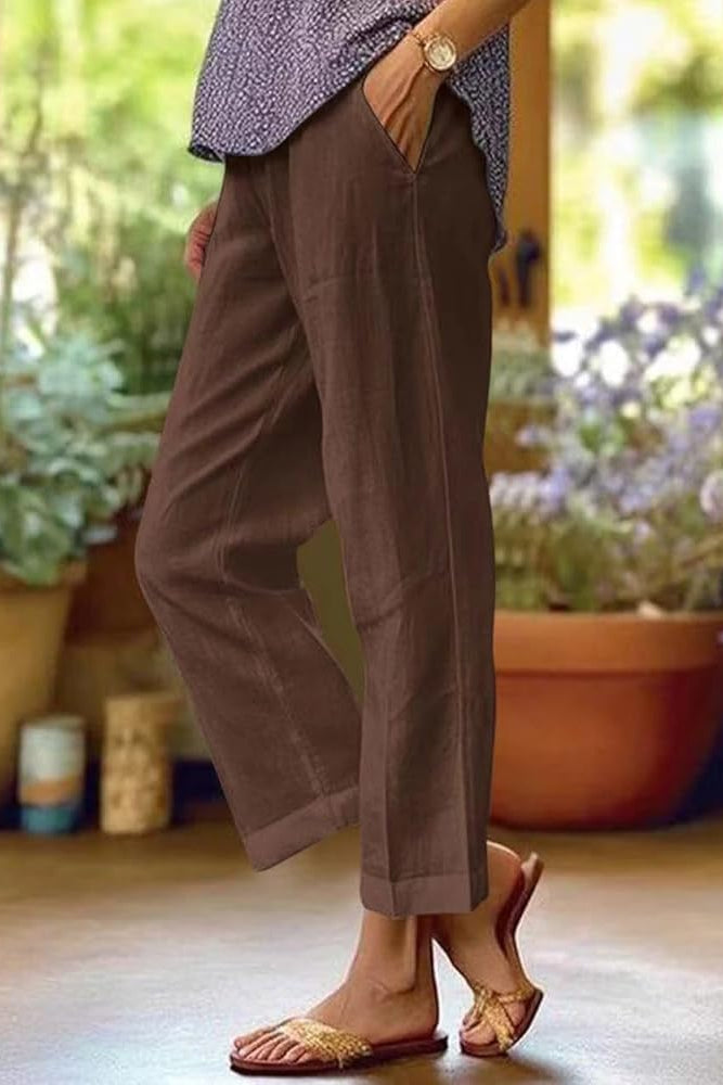 Women's Straight Leg Cropped Pants – Brown