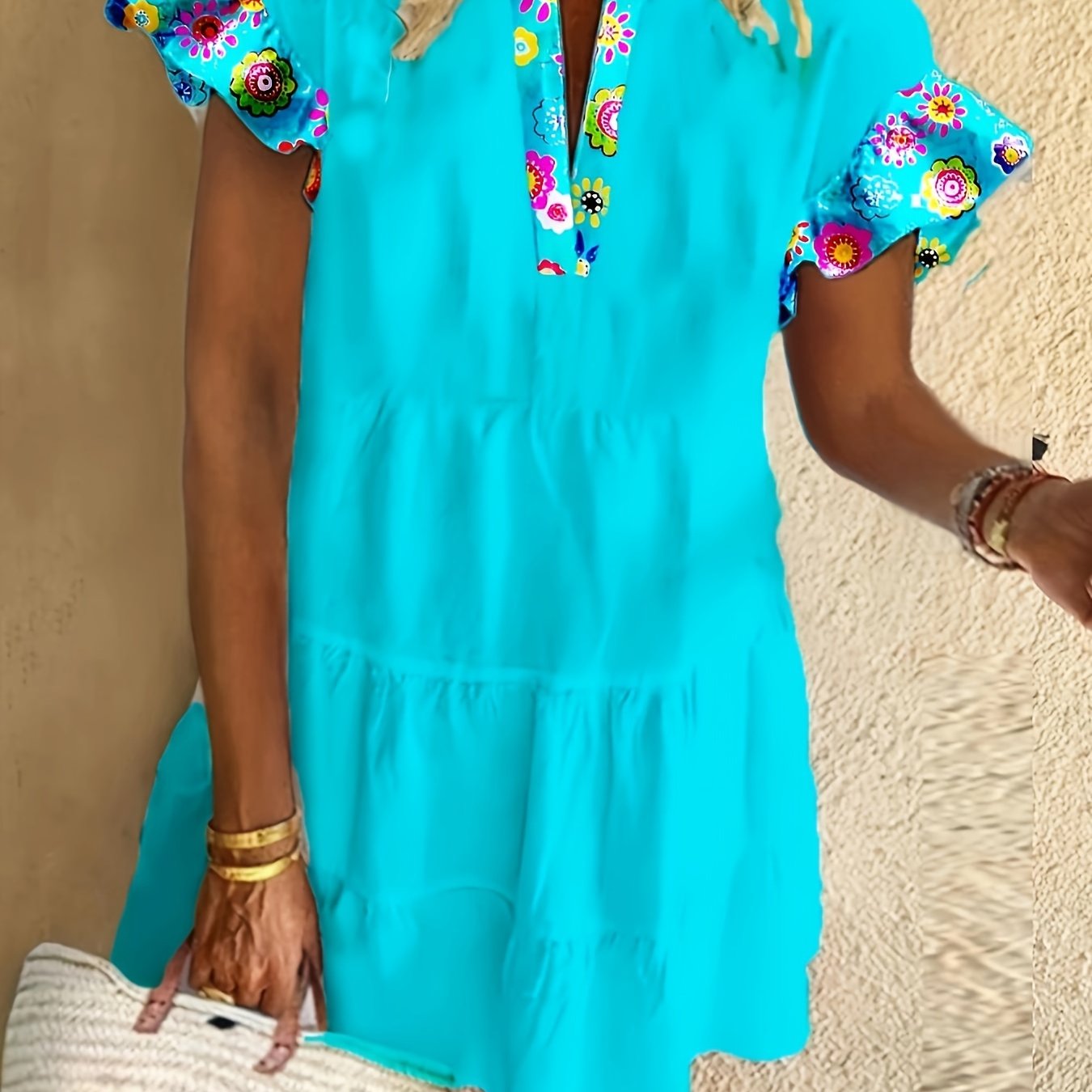 Women's V Neck Mini Dress – Blue