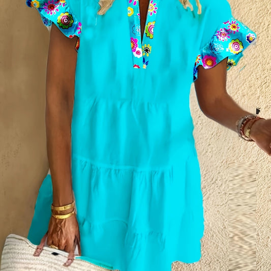 Women's V Neck Mini Dress – Blue