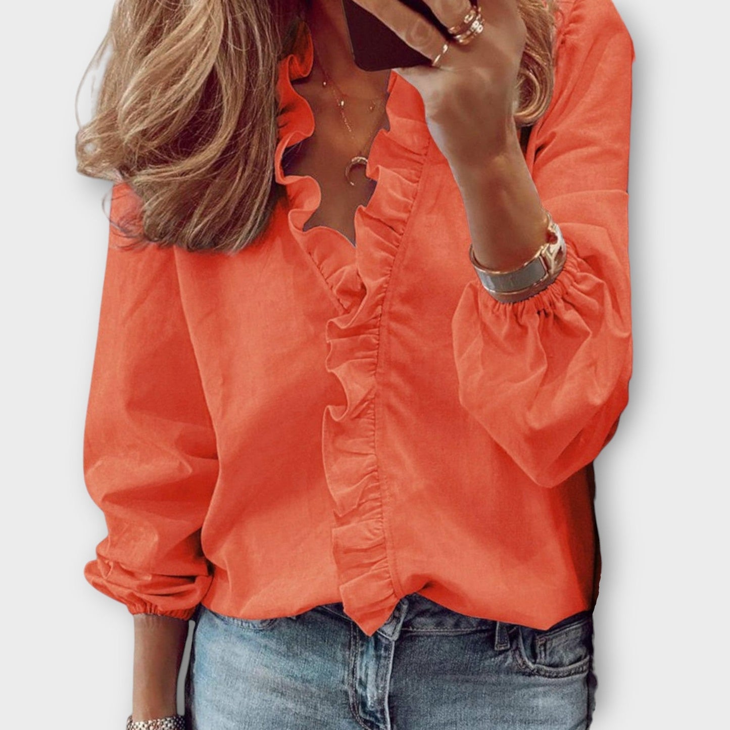 Women's V Neck Long Sleeve Blouse – Orange