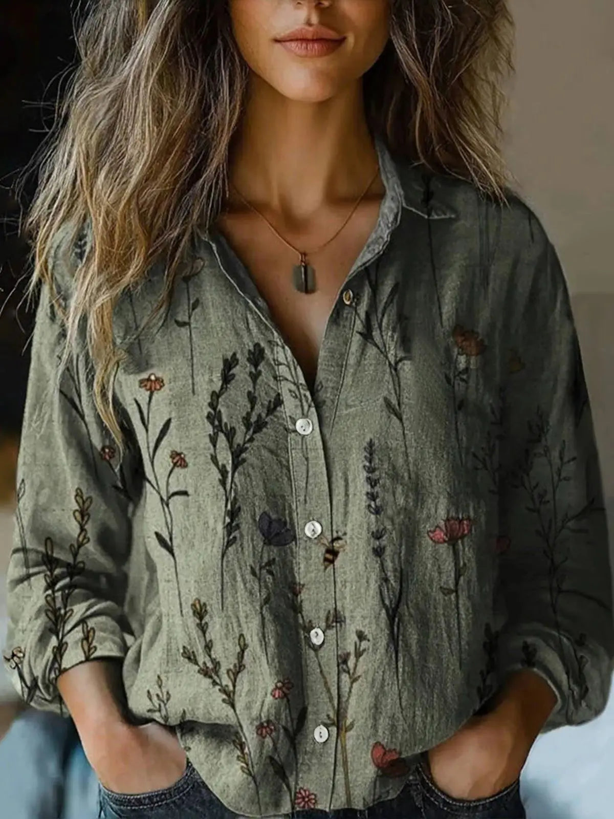 Women's Long Sleeve Blouse – Dark Green