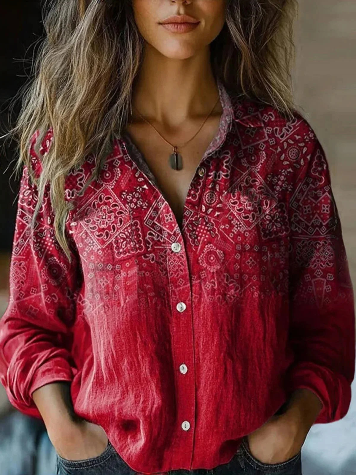 Women's Long Sleeve Blouse – Burgundy