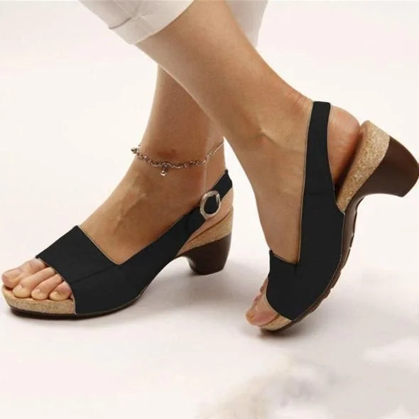 Women's Heeled Slingback Sandals – Black