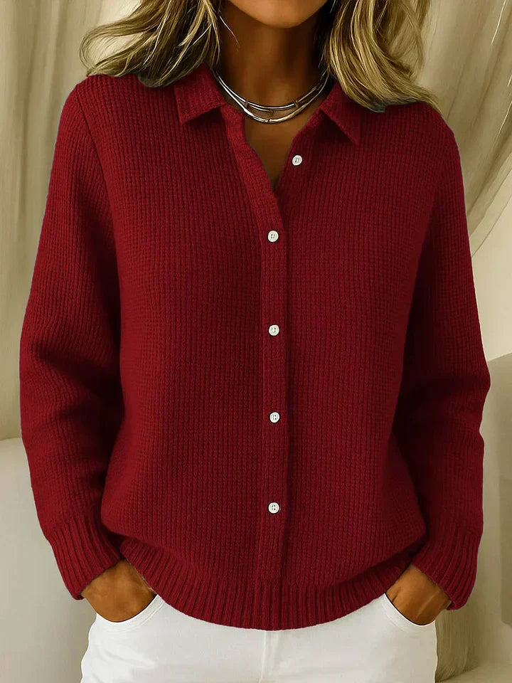 Women's Long Sleeve Cardigan – Dark Red