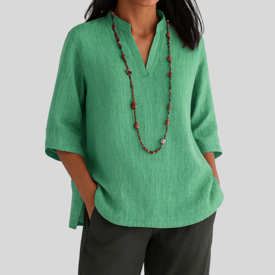 Women's V Neck Blouse – Green