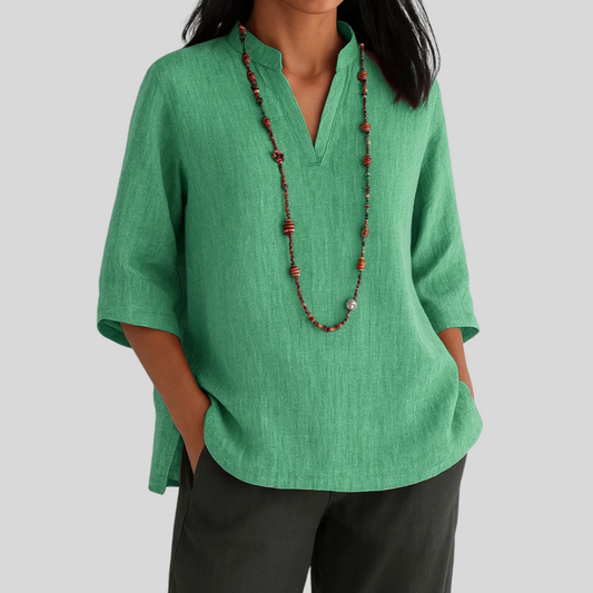 Women's V Neck Blouse – Green