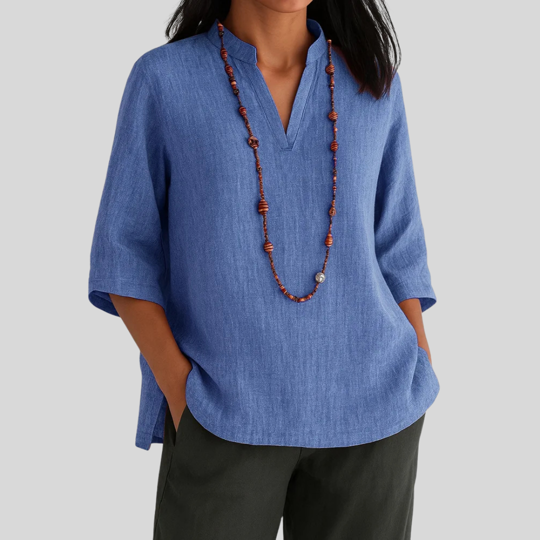 Women's V Neck Blouse – Blue