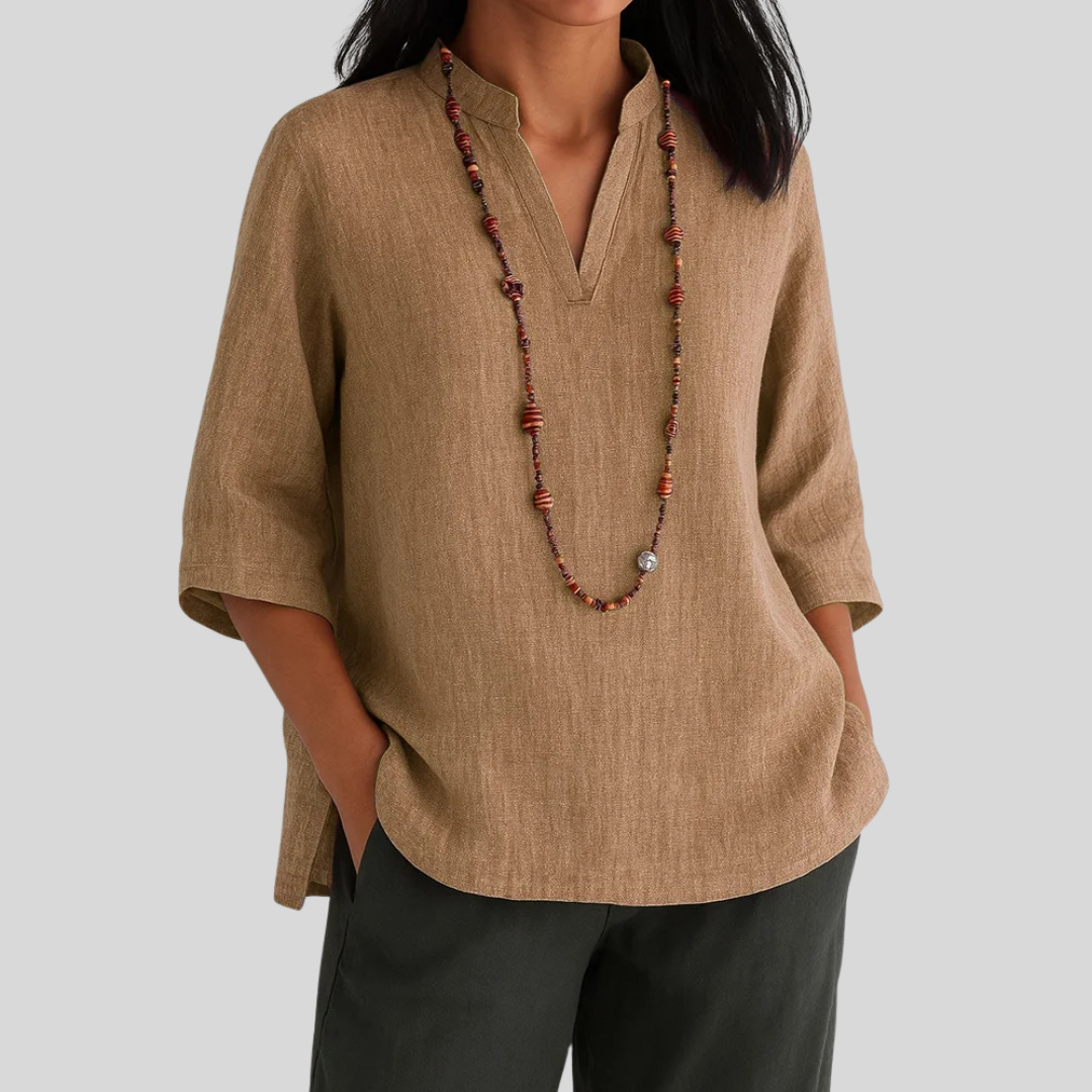 Women's V Neck Blouse – Brown