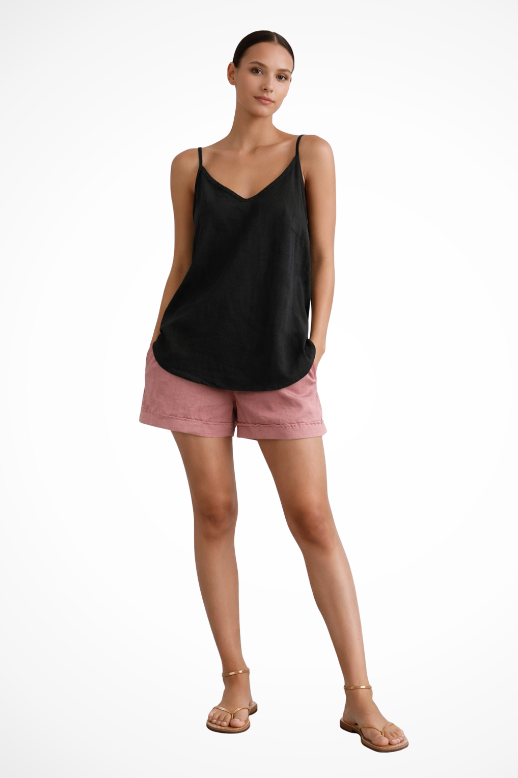 Women's V Neck Sleeveless Camisole – Black