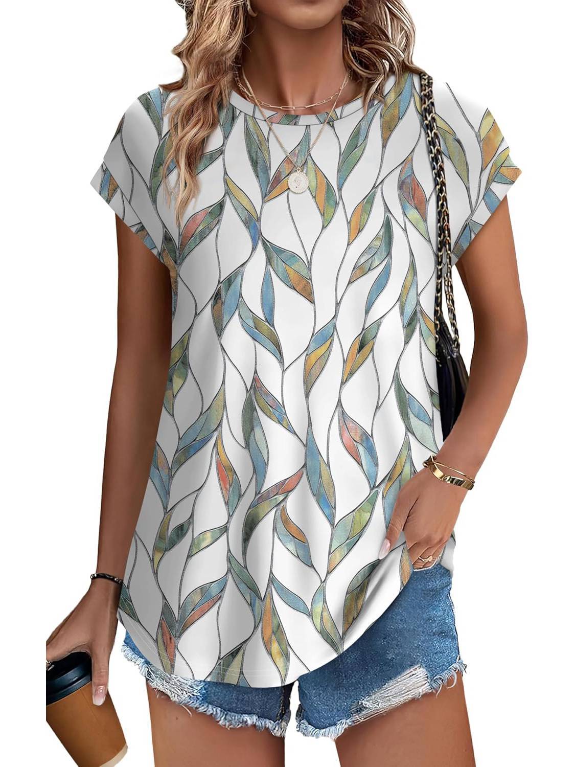 Women's Short Sleeve Blouse – Colourful Leaf