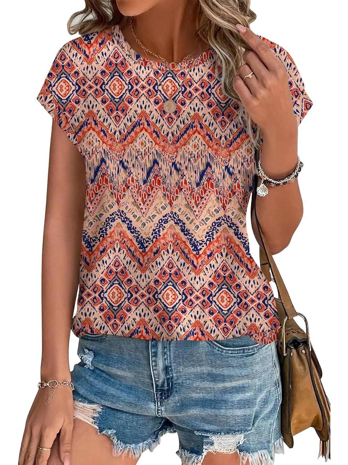 Women's Short Sleeve Blouse – Boho Print