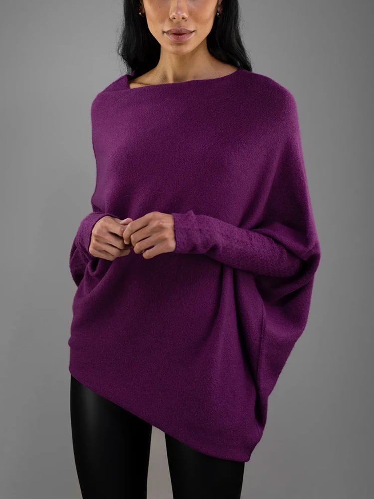 Women's Draped Off Shoulder Long Sleeve Sweater – Lilac
