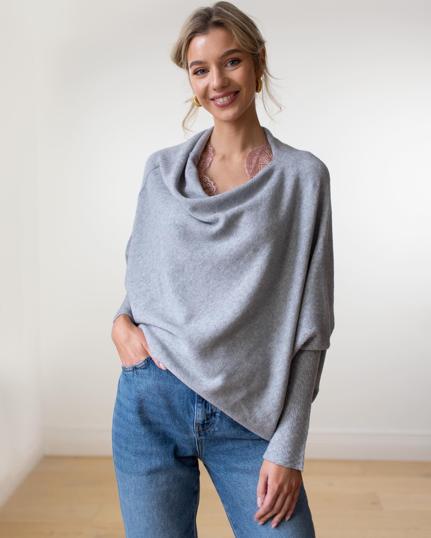 Women's Draped Off Shoulder Long Sleeve Sweater