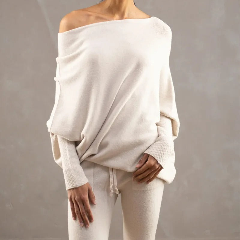 Women's Draped Off Shoulder Long Sleeve Sweater