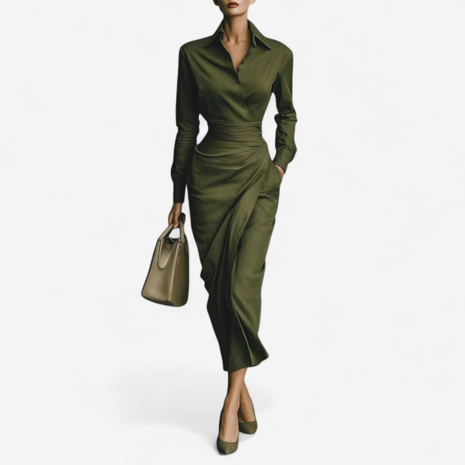 Women's Wrap Midi Dress – Dark Green