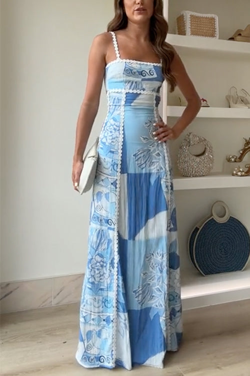 Women's Square Neck Maxi Dress – Light Blue