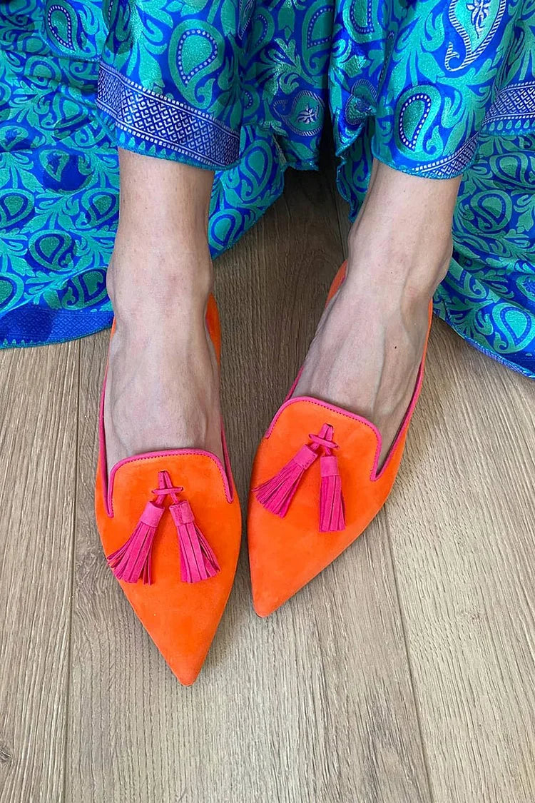 Women's Pointed Toe Loafers – Orange